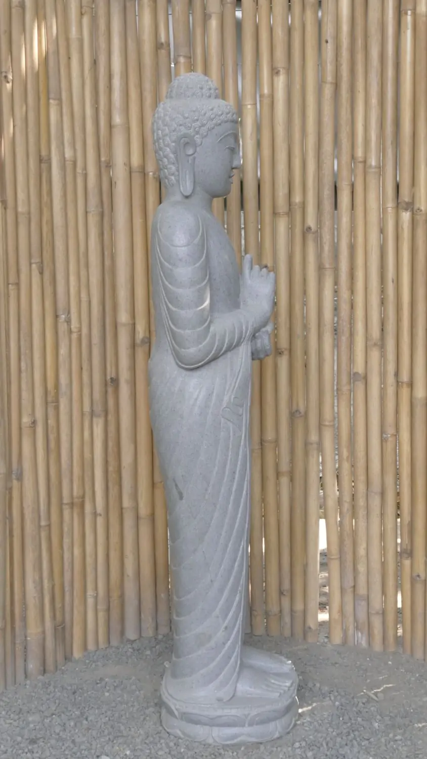  Product image 4 of the product “Standing Buddha made of Riverstone in Dharmachakra position - gesture of wheel of the teaching of Dharma. About 153cm height. ”