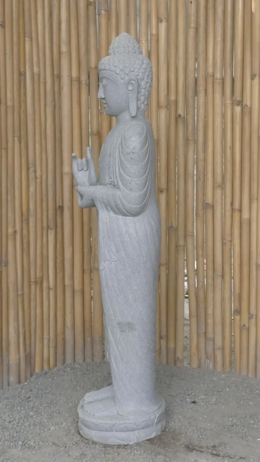  Product image 4 of the product “Standing Buddha made of Riverstone in Dharmachakra position - gesture of wheel of the teaching of Dharma. About 150cm height. ”