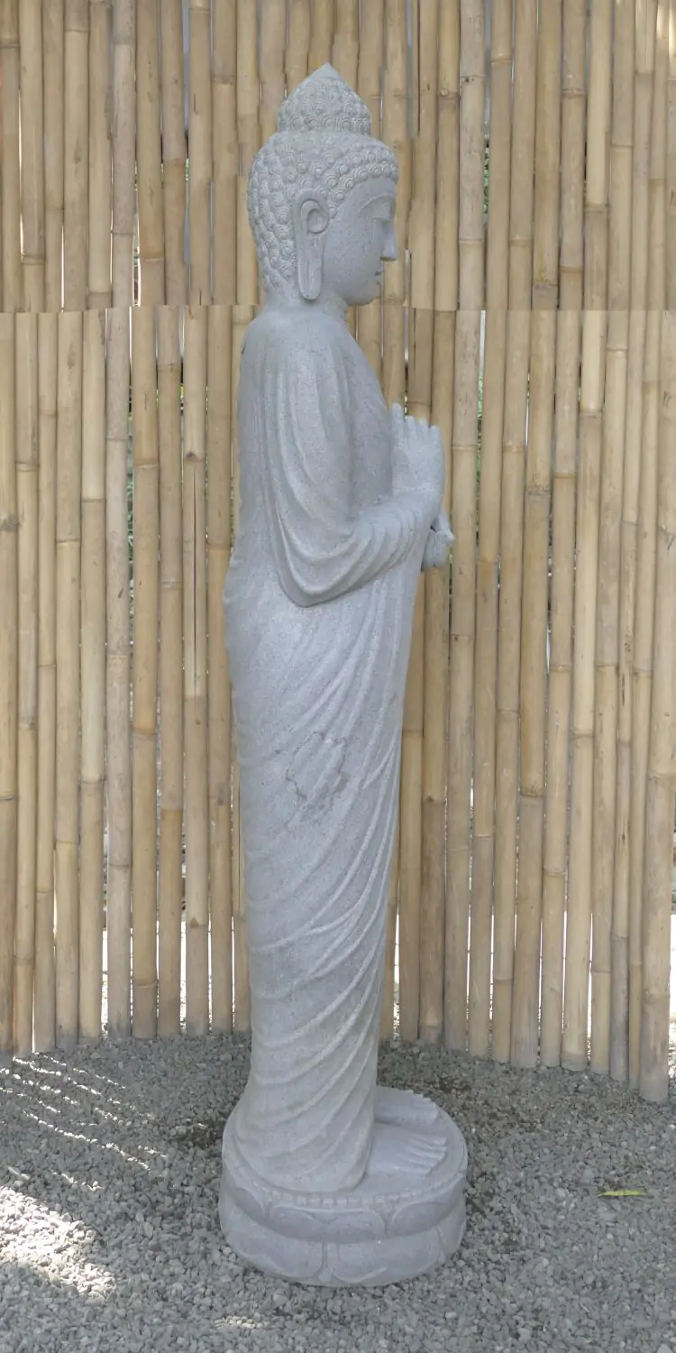  Product image 4 of the product “Standing Buddha made of Riverstone in Dharmachakra position - gesture of wheel of the teaching of Dharma. About 182cm height. ”