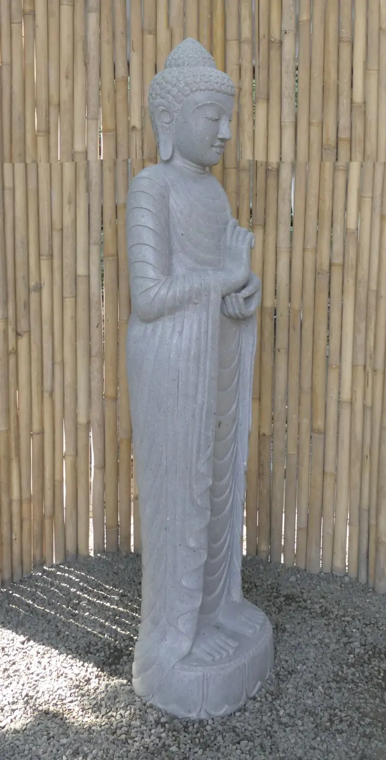  Product image 4 of the product “Standing Buddha made of Riverstone in Dharmachakra position - gesture of wheel of the teaching of Dharma. About 180cm height. ”