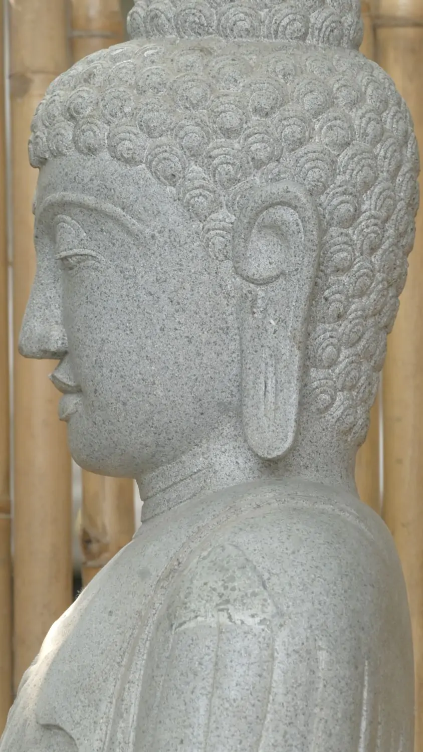  Product image 4 of the product “Standing Buddha made of Riverstone in Dharmachakra position - gesture of wheel of the teaching of Dharma. About 181cm height. ”