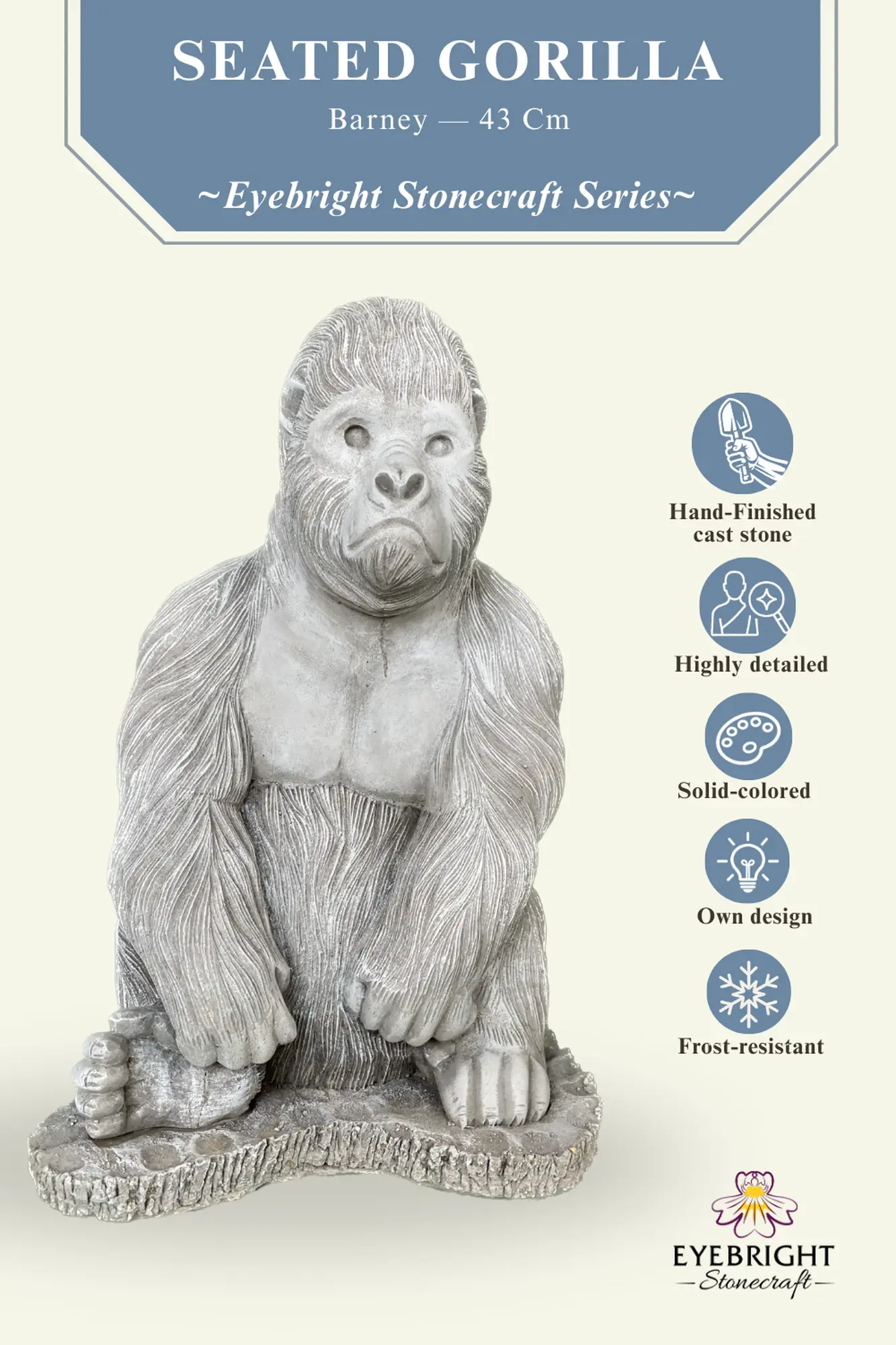  Product image 5 of the product “Barney - Gorilla seated on a base, 43 cm H | cast stone ”