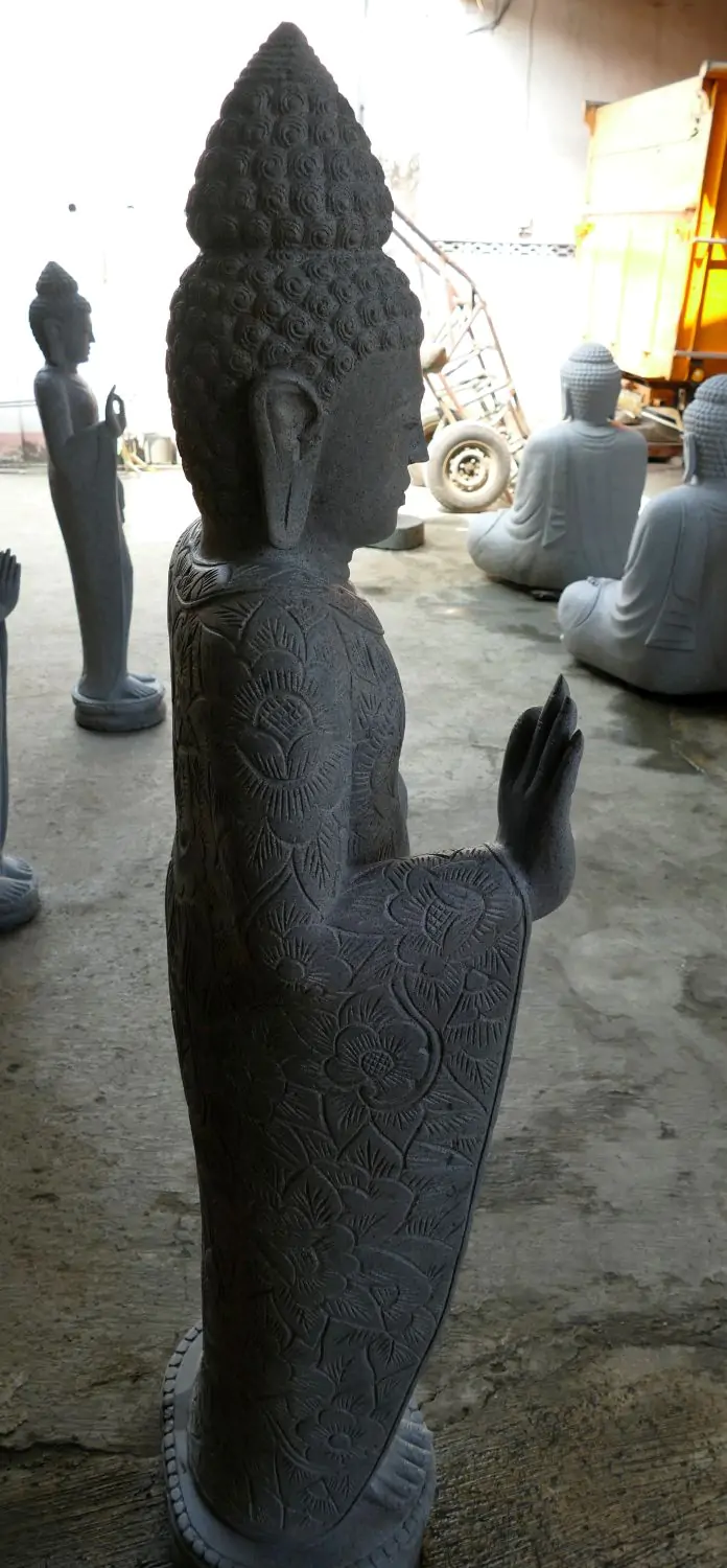  Product image 5 of the product “Standing Buddha with floral carving, Abudaya position. 54 x 36 x 176cm. Natural stone (river stone), stonemasonry ”
