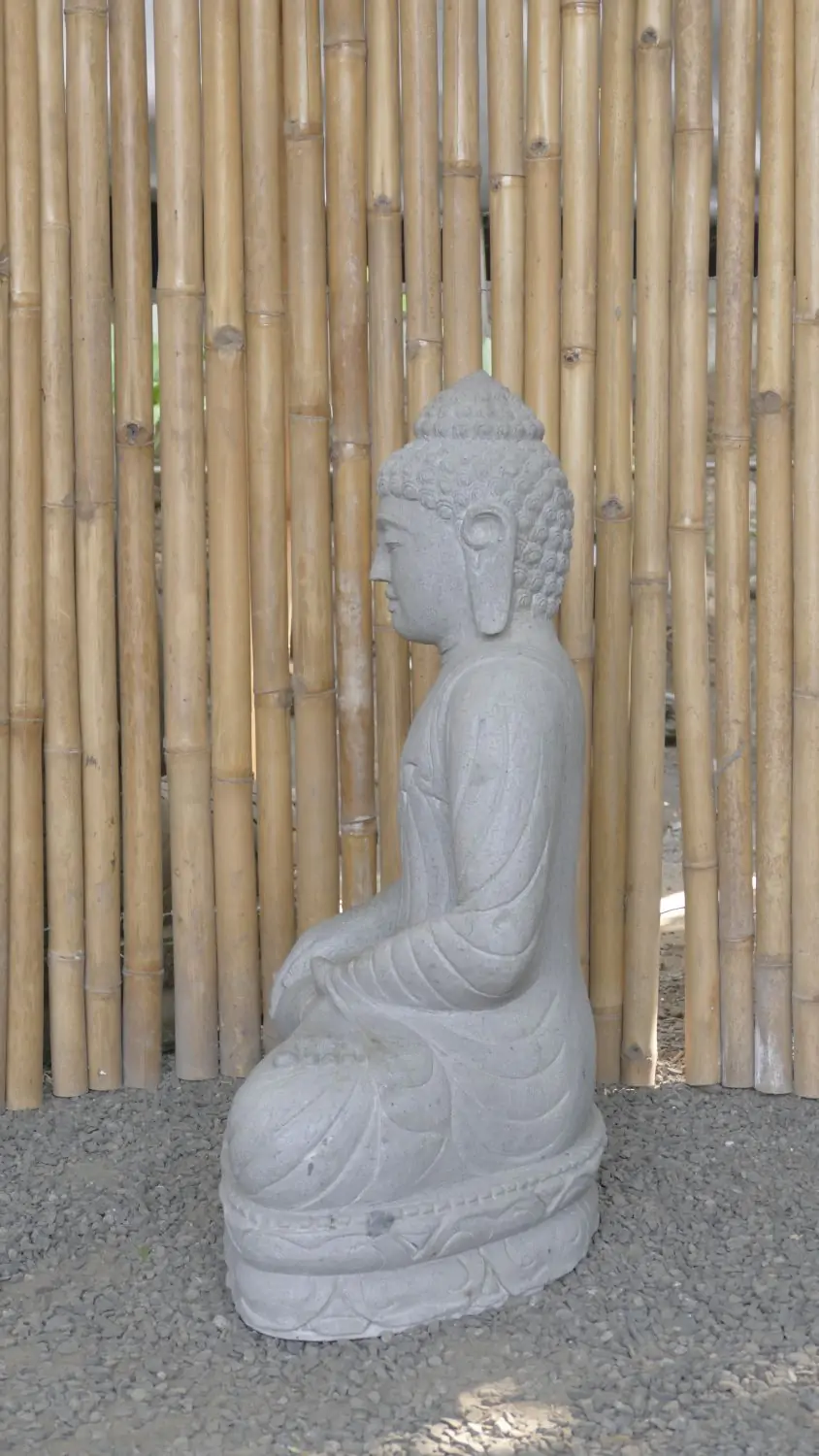 Product image 5 of the product “Seated Buddha made of Riverstone in Bhumisparsha - gesture of touching the earth. 83cm height. ”