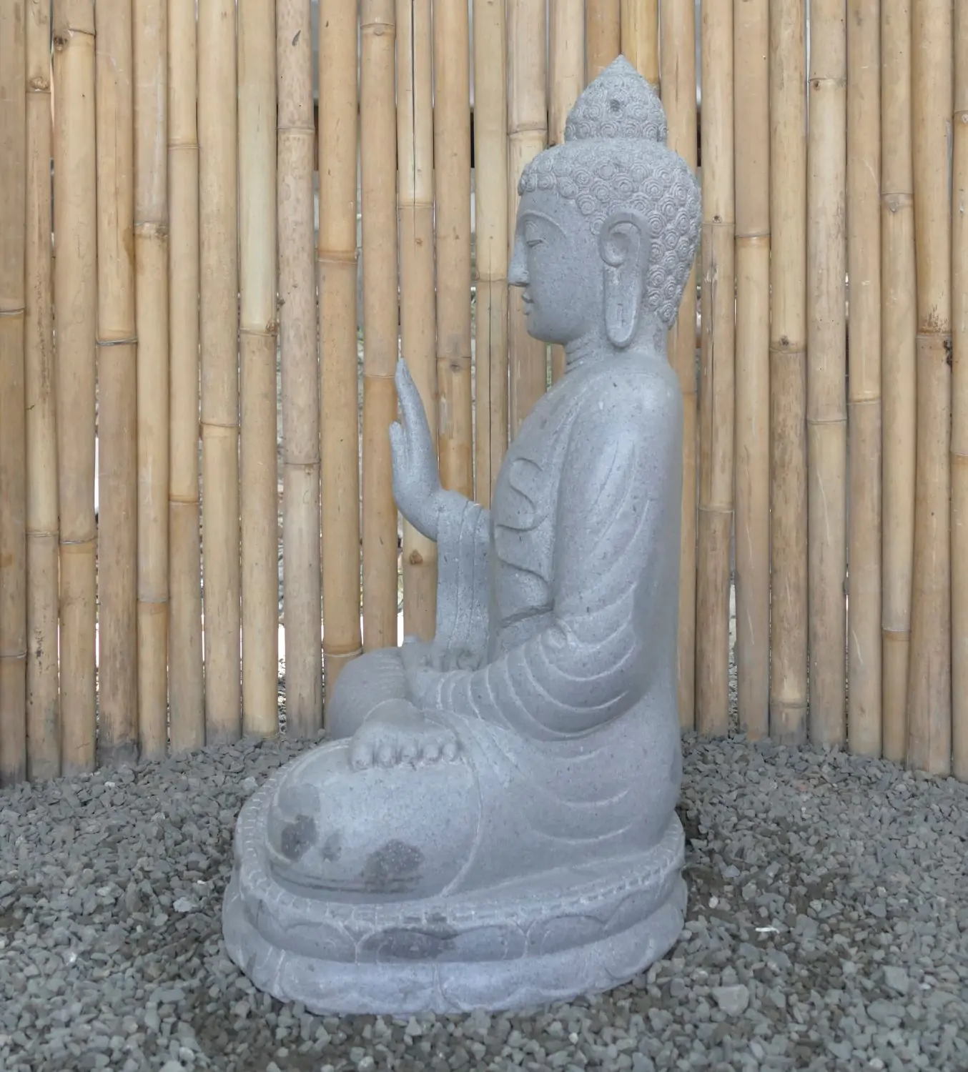  Product image 5 of the product “Seated Buddha made of Riverstone in Abhaya Position - gesture of fearlessness, H. 83cm. ”