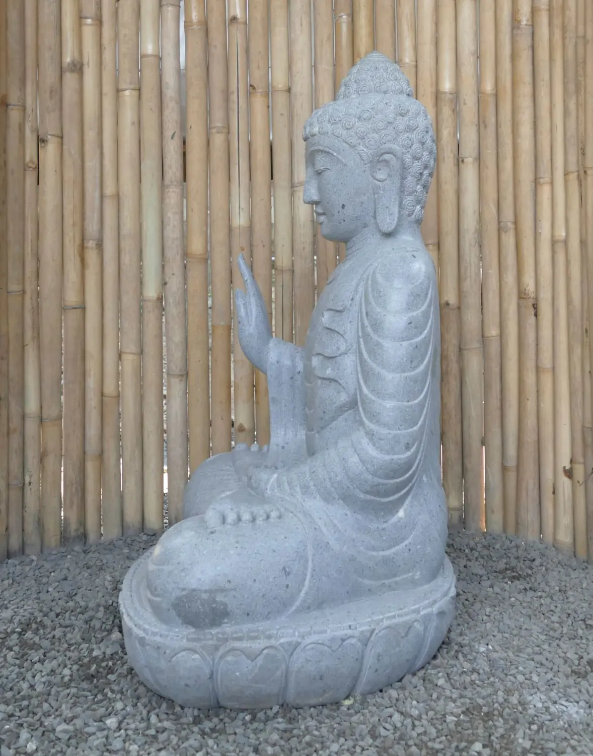  Product image 5 of the product “Seated Buddha made of Riverstone in Abhaya Position - gesture of fearlessness, H.100 cm, natural. ”