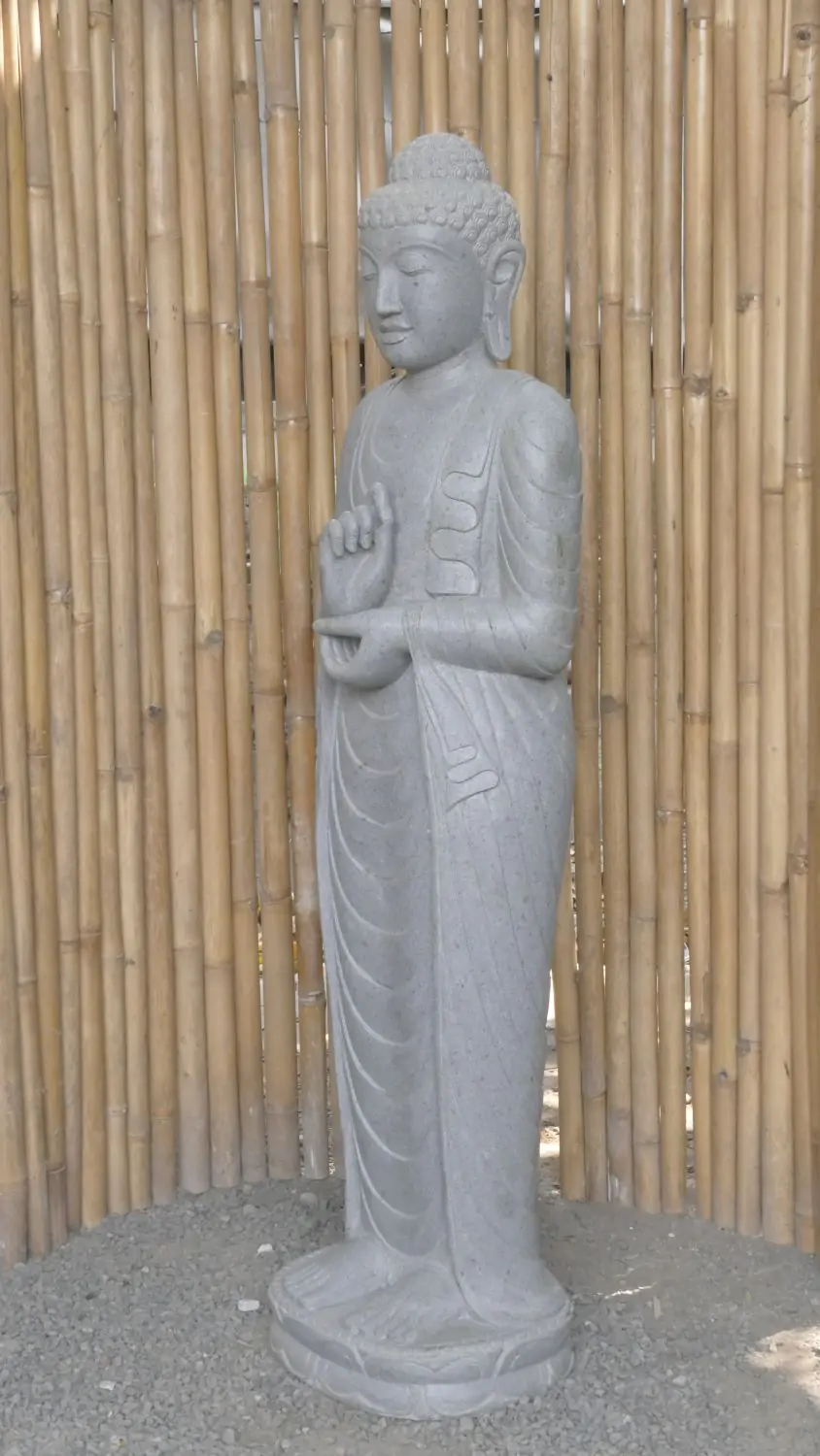  Product image 5 of the product “Standing Buddha made of Riverstone in Dharmachakra position - gesture of wheel of the teaching of Dharma. About 153cm height. ”