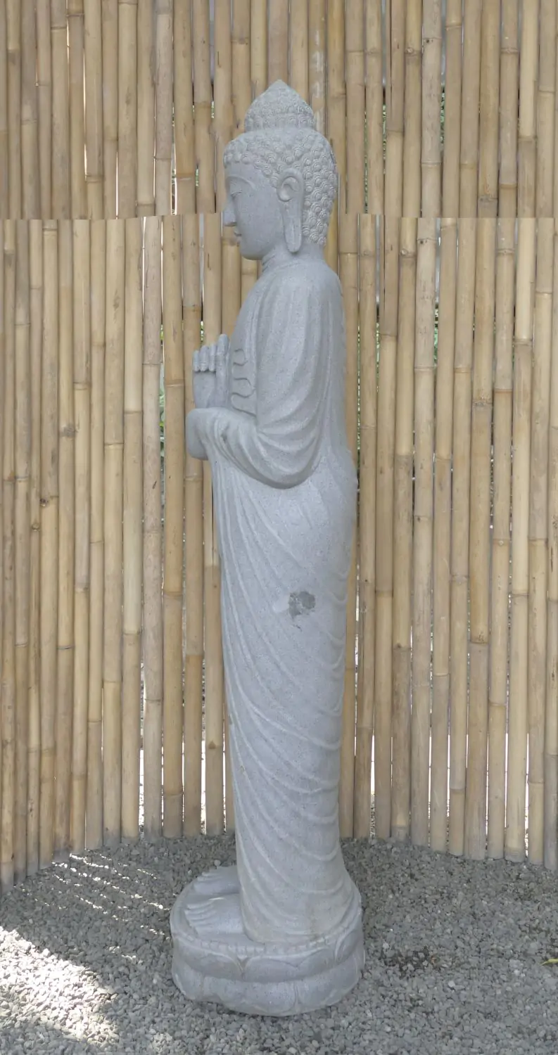  Product image 5 of the product “Standing Buddha made of Riverstone in Dharmachakra position - gesture of wheel of the teaching of Dharma. About 182cm height. ”