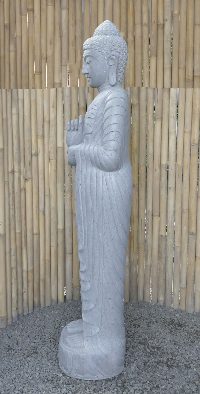  Product image 5 of the product “Standing Buddha made of Riverstone in Dharmachakra position - gesture of wheel of the teaching of Dharma. About 180cm height. ”