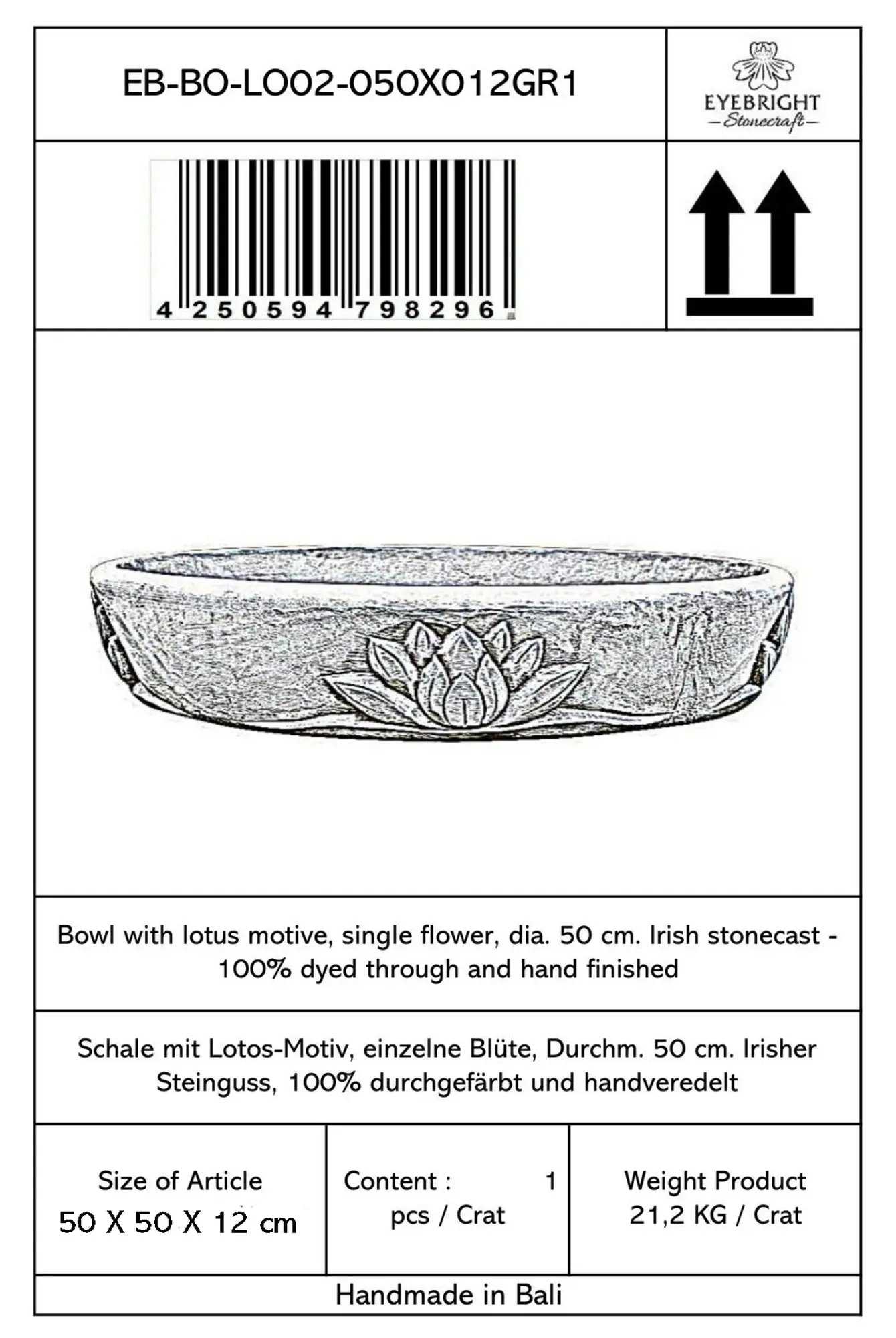  Product image 6 of the product “Bandung - Bowl with lotus motive, single flower, Ø 50 cm | cast stone ”