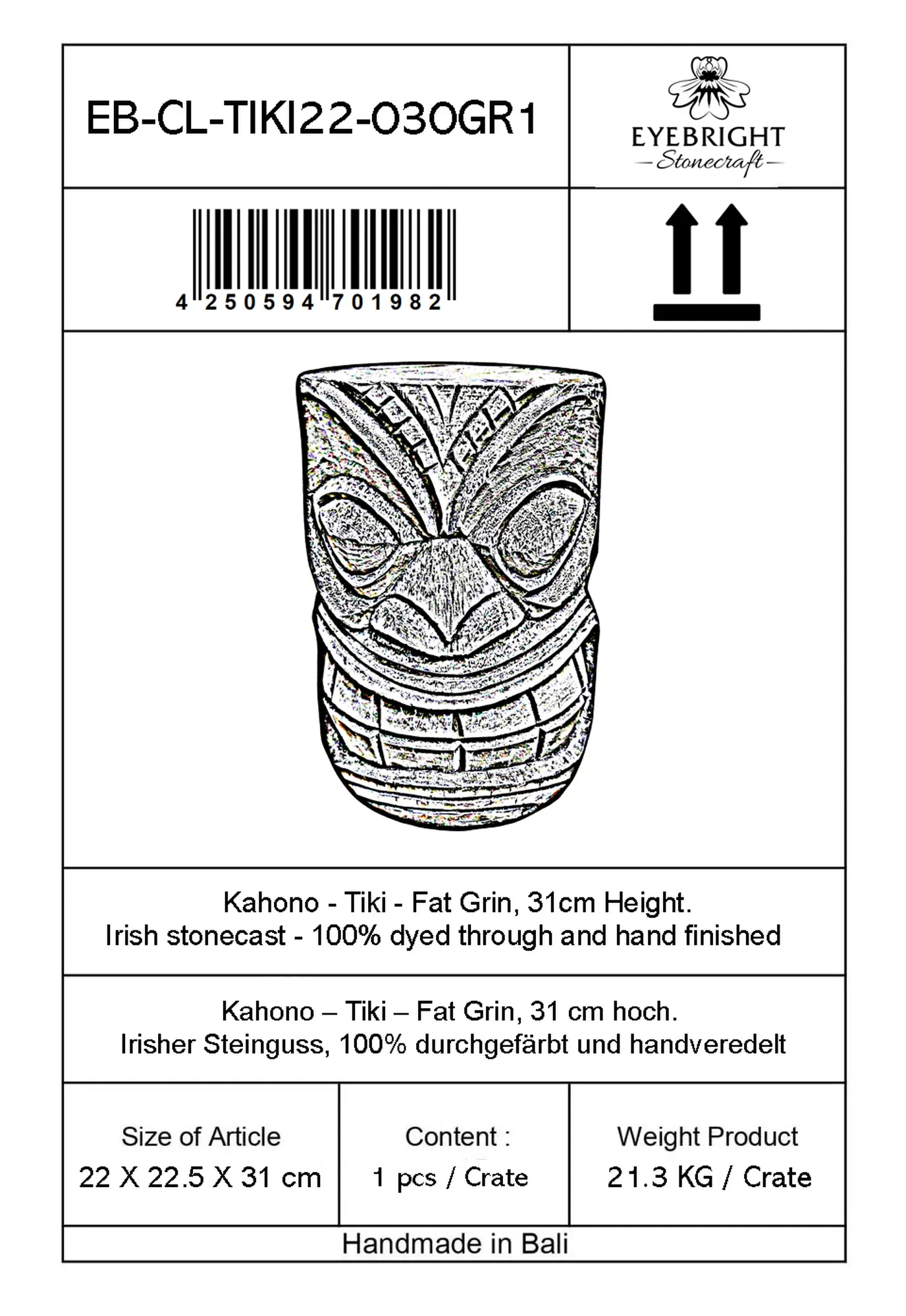  Product image 6 of the product “Kahono - Tiki - Fat Grin, 31cm H | cast stone ”