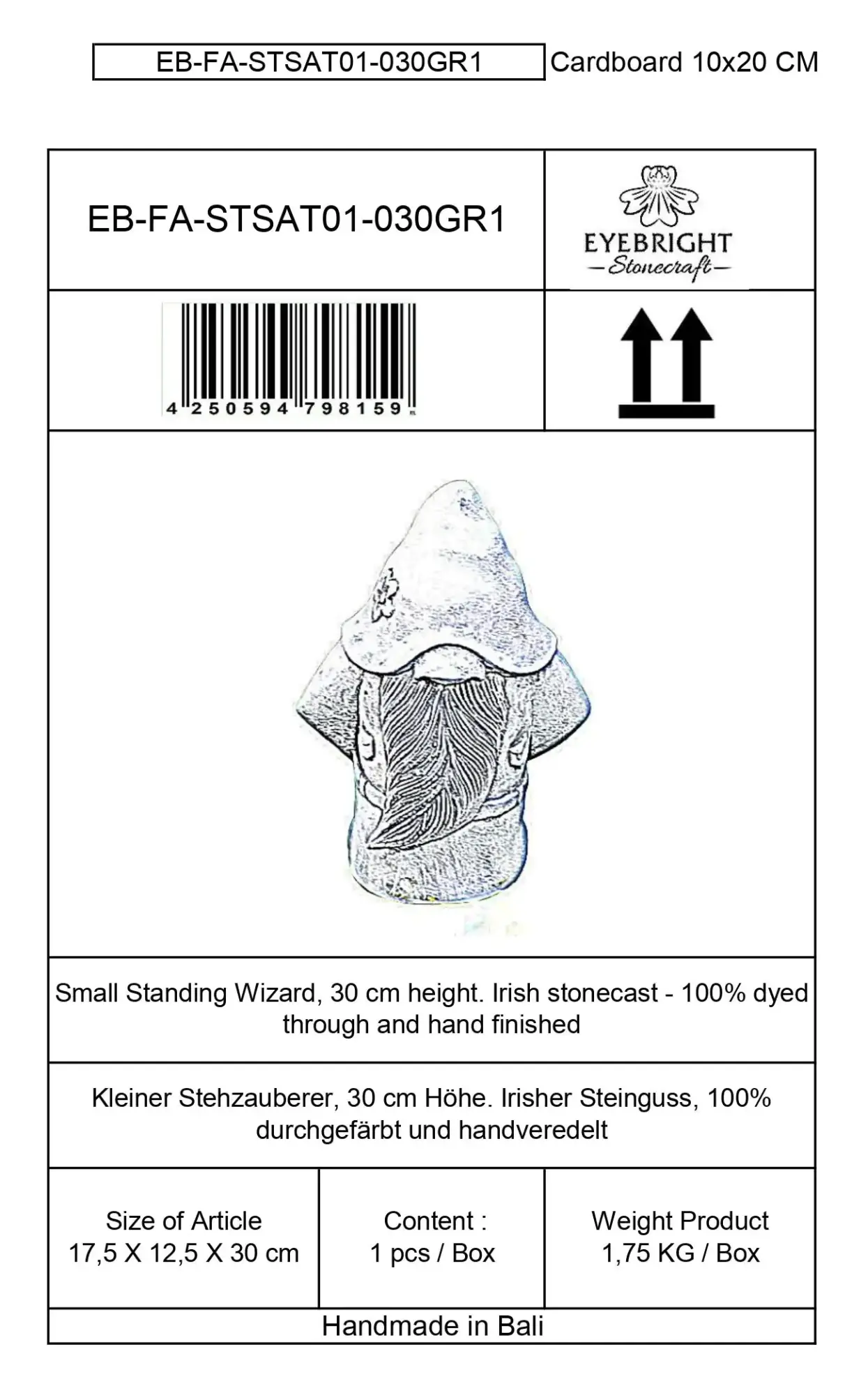  Product image 6 of the product “Gwydion - Small Standing Wizard, 30cm H | cast stone ”
