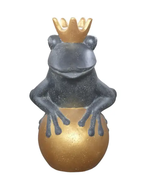  Product image 6 of the product “Frog Prince sitting on ball, approx. 66cm height, cast stone, hollow, handcrafted & coloured ”