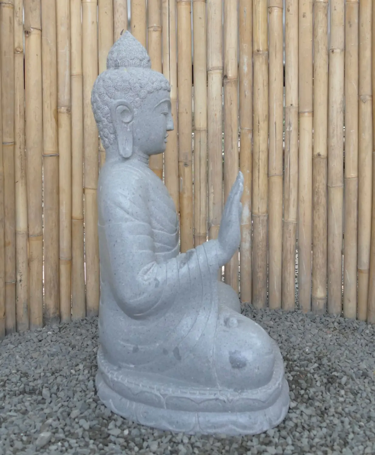  Product image 6 of the product “Seated Buddha made of Riverstone in Abhaya Position - gesture of fearlessness, H. 83cm. ”