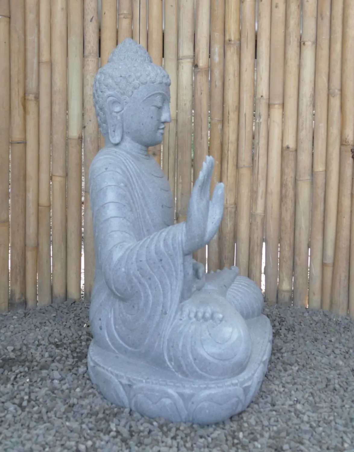  Product image 6 of the product “Seated Buddha made of Riverstone in Abhaya Position - gesture of fearlessness, H. 83cm. ”