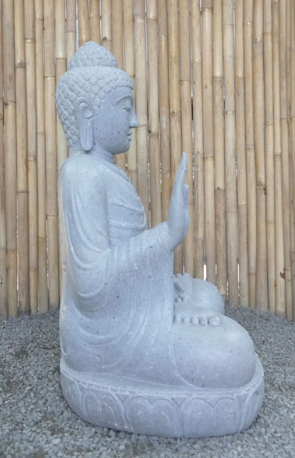  Product image 6 of the product “Seated Buddha made of Riverstone in Abhaya Position - gesture of fearlessness, H.100 cm, natural. ”