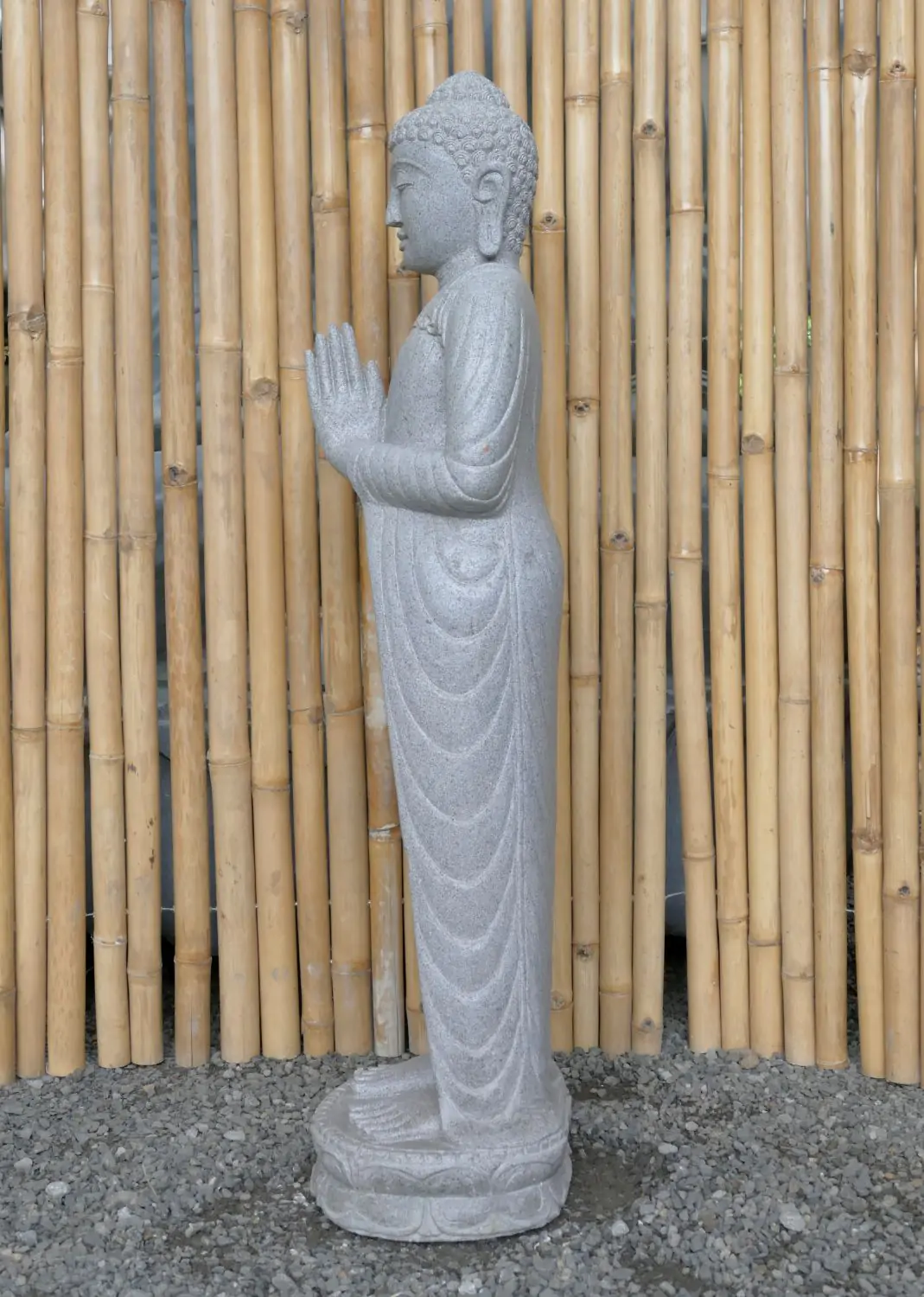  Product image 6 of the product “Standing Buddha made of Riverstone, position Namaskara , H. 120cm. ”