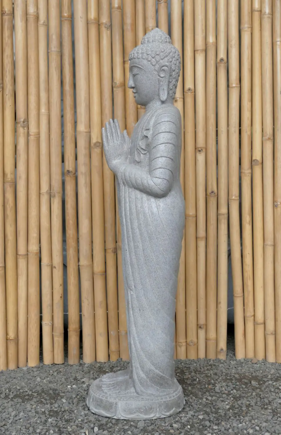  Product image 6 of the product “Standing Buddha made of Riverstone, position Namaskara , H. 122cm. ”