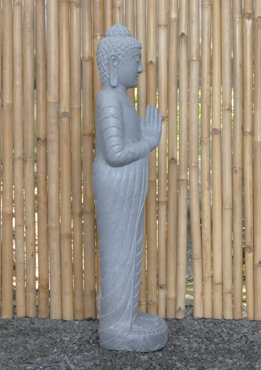  Product image 6 of the product “Standing Buddha made of Riverstone, position Namaskara , H. 118cm. ”