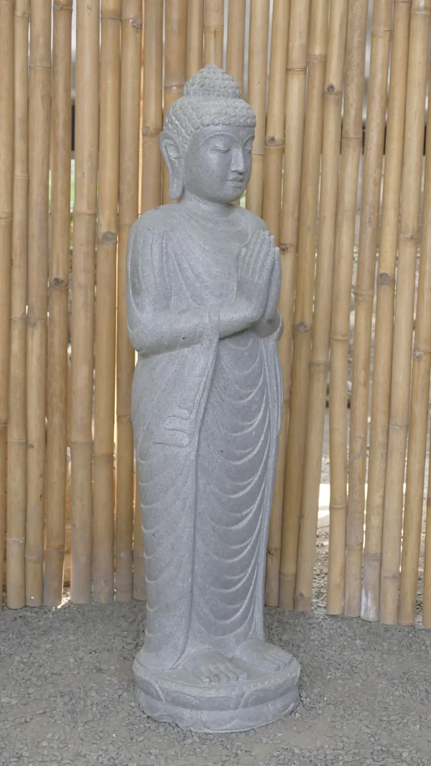  Product image 6 of the product “Standing Buddha made of Riverstone, position Namaskara , H. 118cm. ”