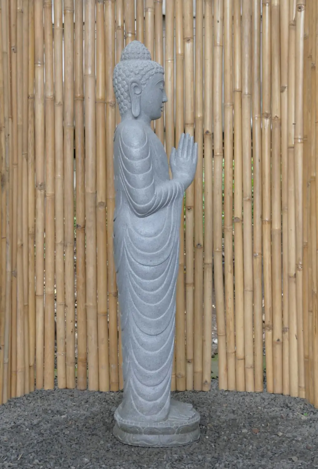  Product image 6 of the product “Standing Buddha made of Riverstone, position Namaskara , H. 151cm. ”