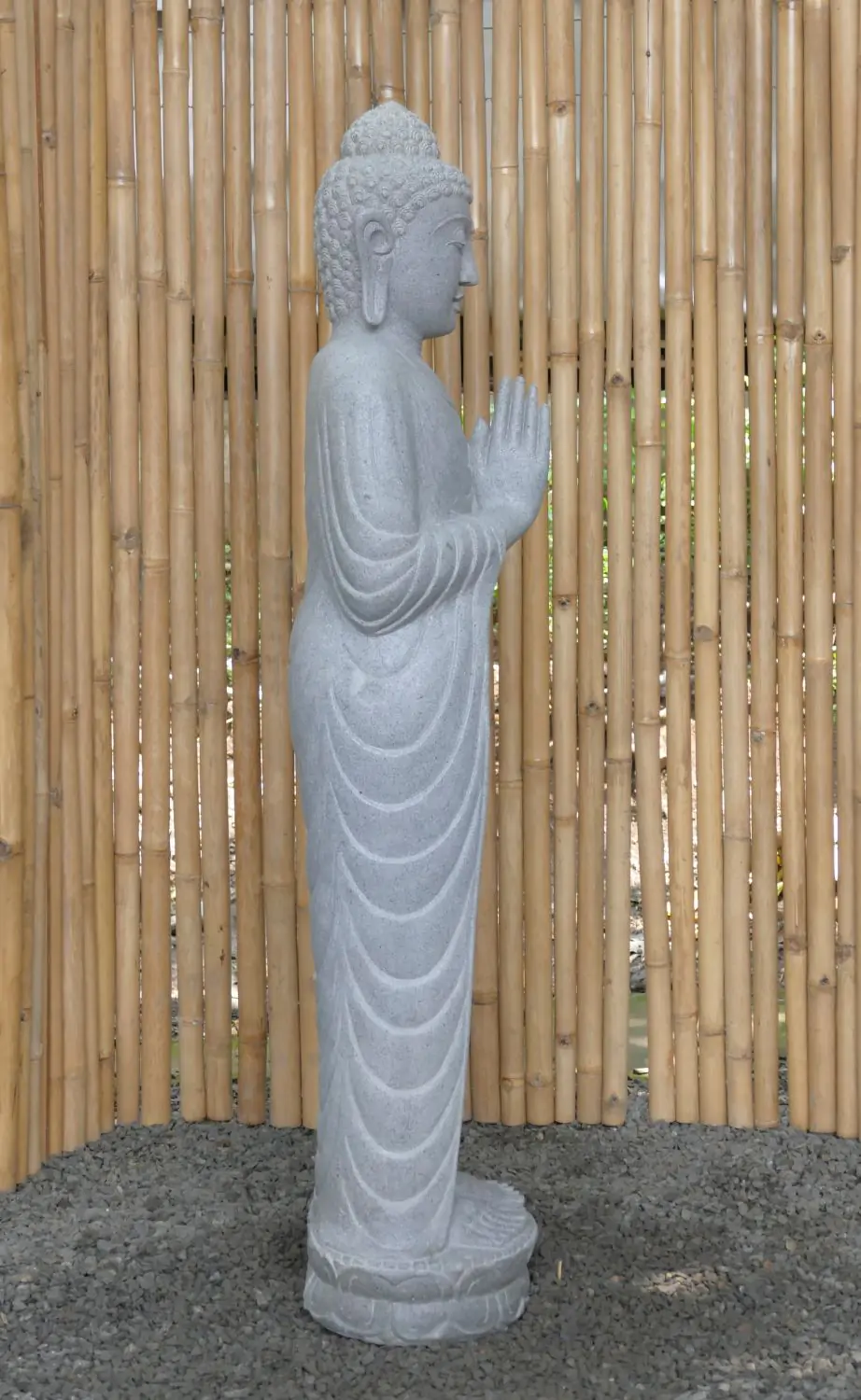  Product image 6 of the product “Standing Buddha made of Riverstone, position Namaskara , H. 153cm. ”
