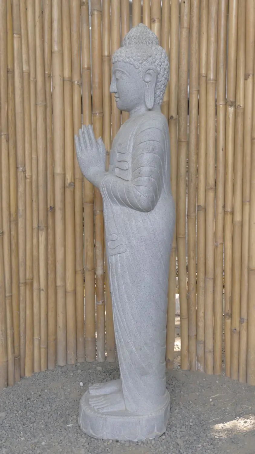  Product image 6 of the product “Standing Buddha made of Riverstone, position Namaskara , H. 150cm. ”