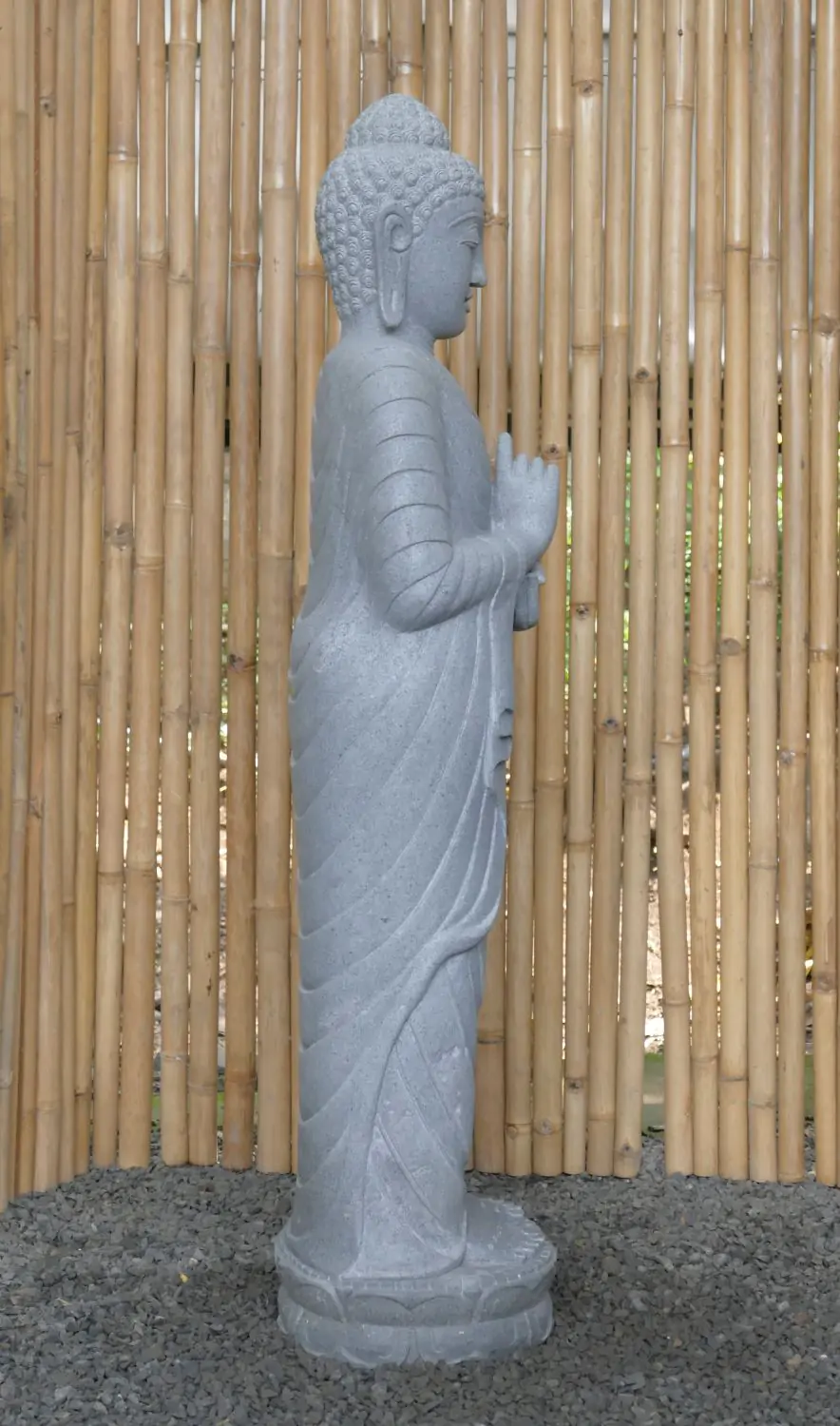  Product image 6 of the product “Standing Buddha made of Riverstone in Dharmachakra position - gesture of wheel of the teaching of Dharma. About 151cm height ”
