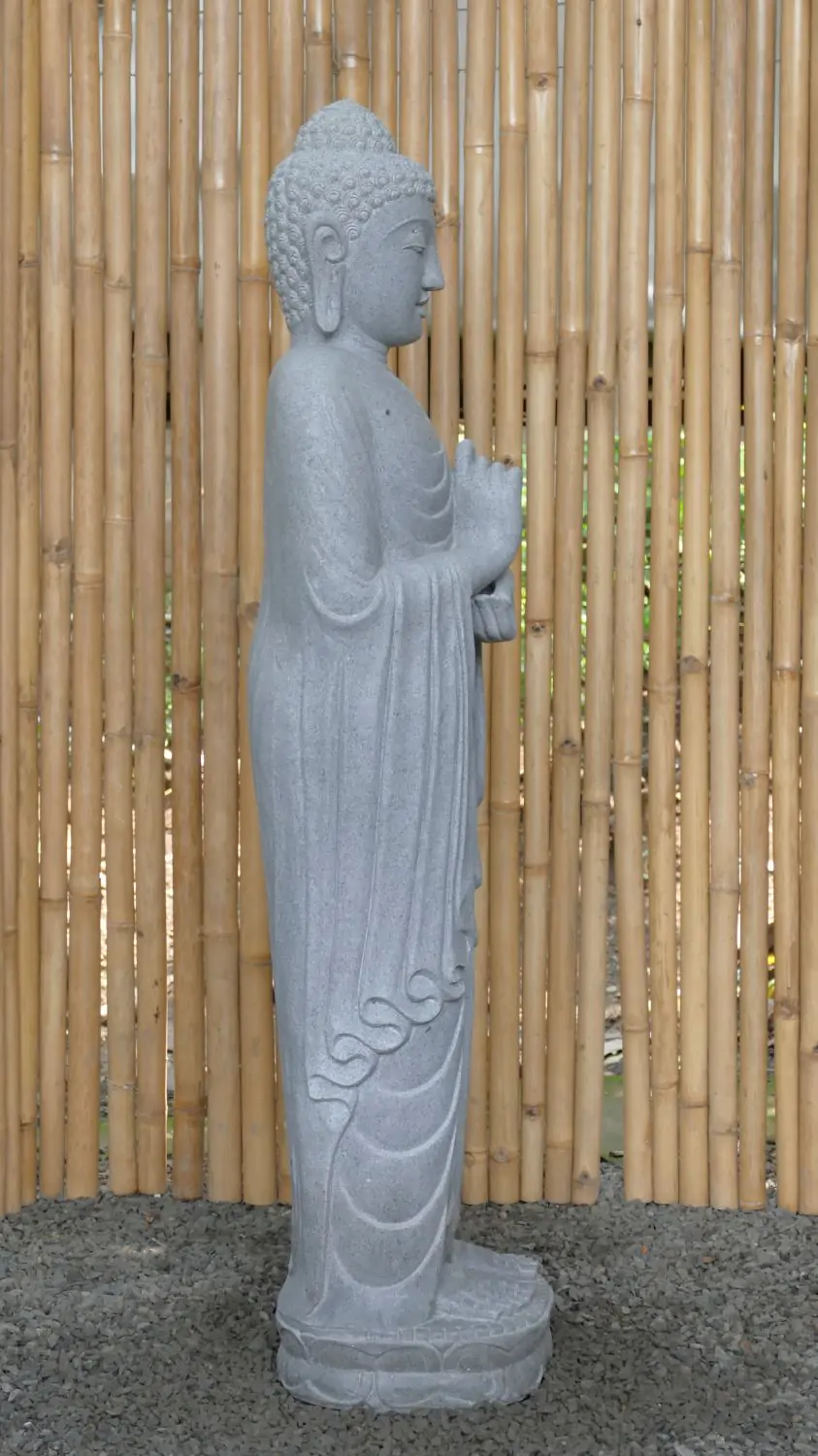  Product image 6 of the product “Standing Buddha made of Riverstone in Dharmachakra position - gesture of wheel of the teaching of Dharma. About 152cm height ”