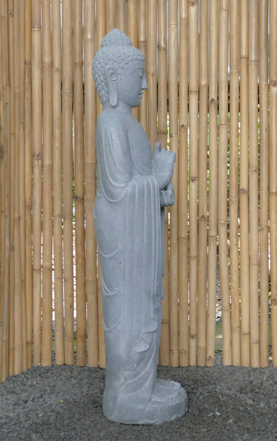  Product image 6 of the product “Standing Buddha made of Riverstone in Dharmachakra position - gesture of wheel of the teaching of Dharma. About 143cm height ”