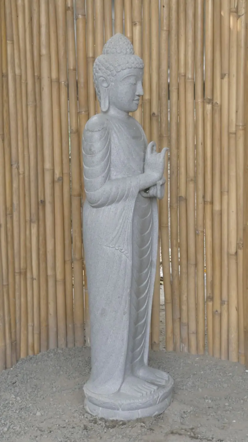  Product image 6 of the product “Standing Buddha made of Riverstone in Dharmachakra position - gesture of wheel of the teaching of Dharma. About 150cm height. ”