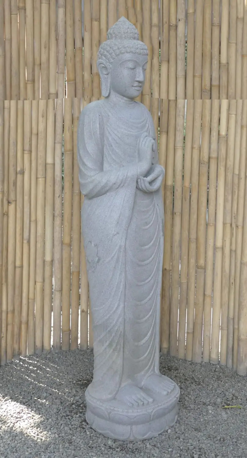  Product image 6 of the product “Standing Buddha made of Riverstone in Dharmachakra position - gesture of wheel of the teaching of Dharma. About 182cm height. ”