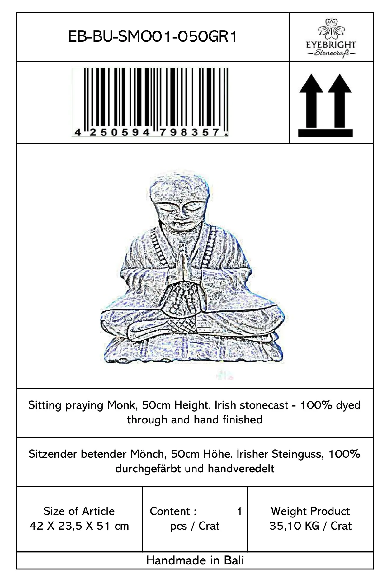  Product image 7 of the product “Rokesh - Sitting praying Monk, 51cm H | cast stone ”