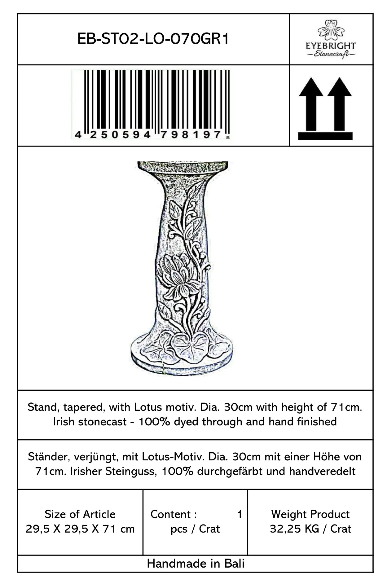  Product image 7 of the product “Rinjani - pedestal, tapered, with lotus motif, Ø 30cm, 71cm H | cast stone ”