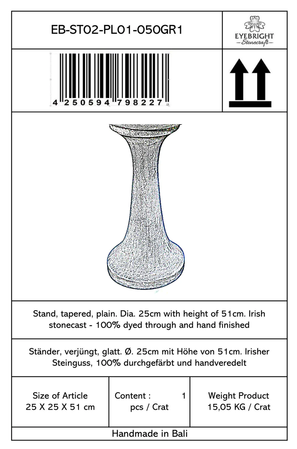  Product image 7 of the product “Merapi - Stand, tapered, plain, Ø 25cm, 51cm H | cast stone ”