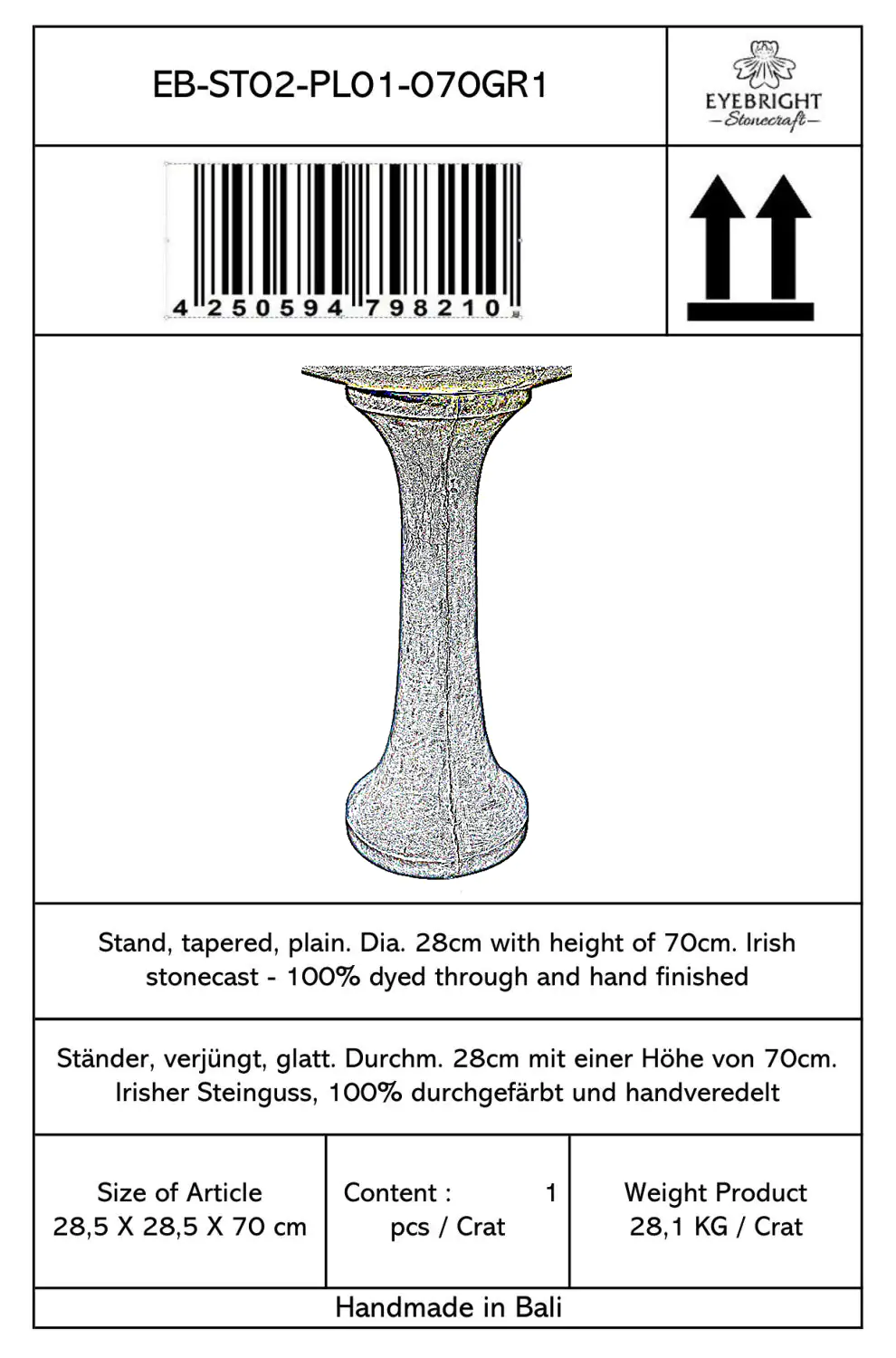  Product image 7 of the product “Merapi - pedestal, tapered, smooth, Ø 28cm, 70cm H | cast stone ”