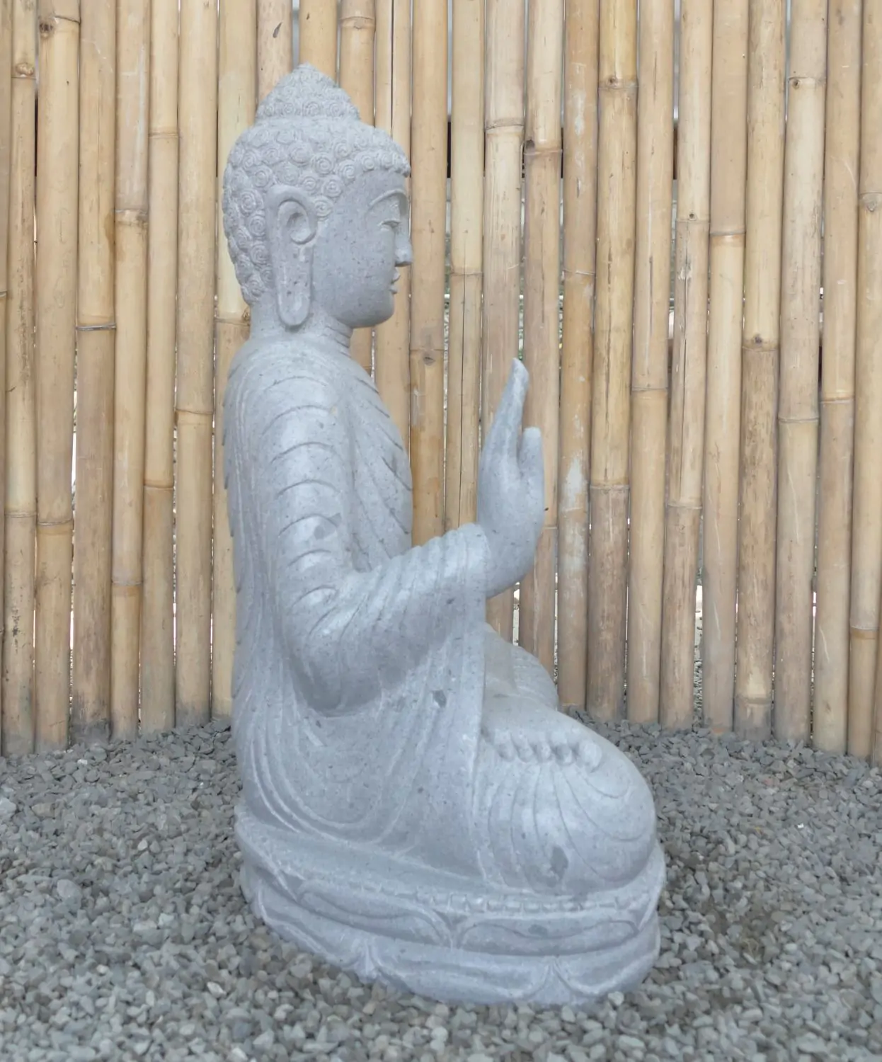  Product image 7 of the product “Seated Buddha made of Riverstone in Abhaya Position - gesture of fearlessness, H. 82cm. ”