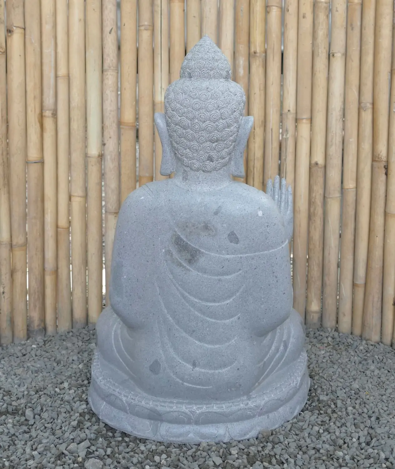  Product image 7 of the product “Seated Buddha made of Riverstone in Abhaya Position - gesture of fearlessness, H. 83cm. ”