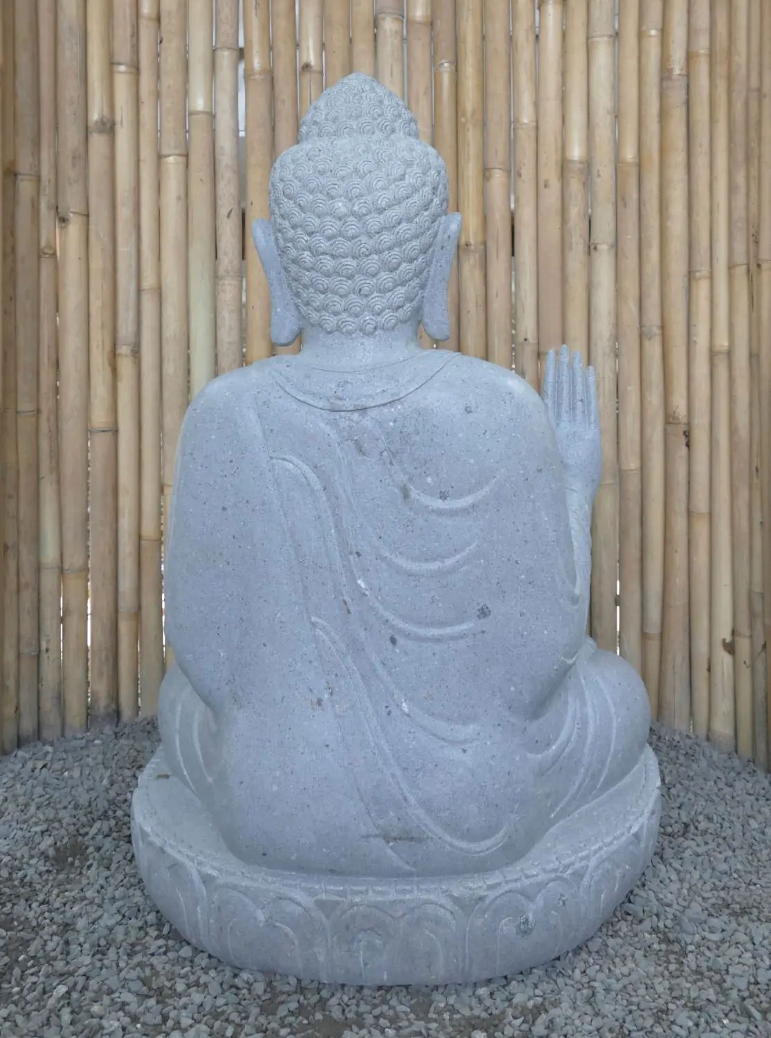  Product image 7 of the product “Seated Buddha made of Riverstone in Abhaya Position - gesture of fearlessness, H.100 cm, natural. ”