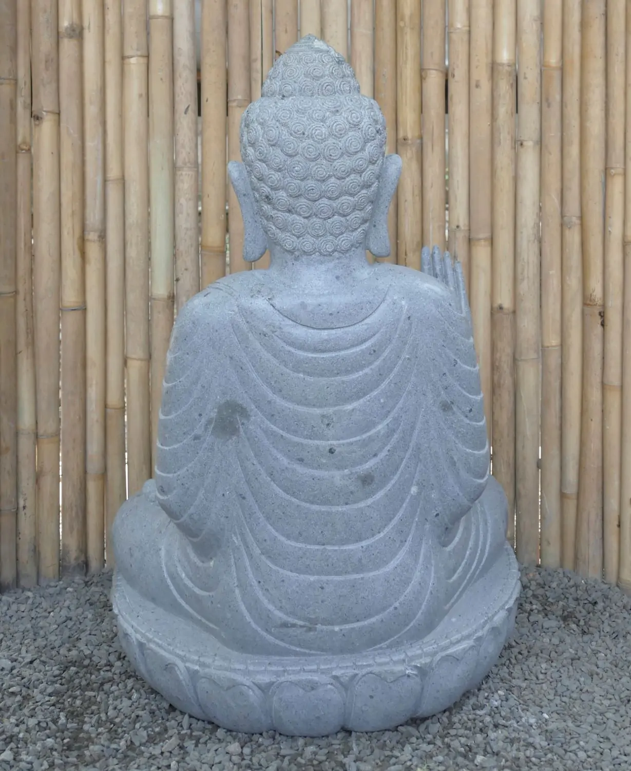  Product image 7 of the product “Seated Buddha made of Riverstone in Abhaya Position - gesture of fearlessness, H.100 cm, natural. ”