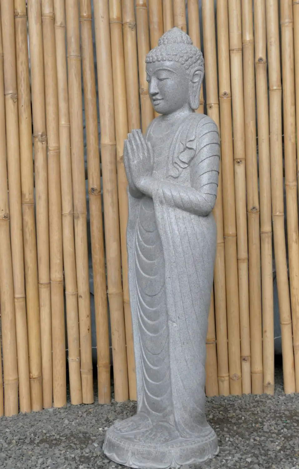  Product image 7 of the product “Standing Buddha made of Riverstone, position Namaskara , H. 122cm. ”