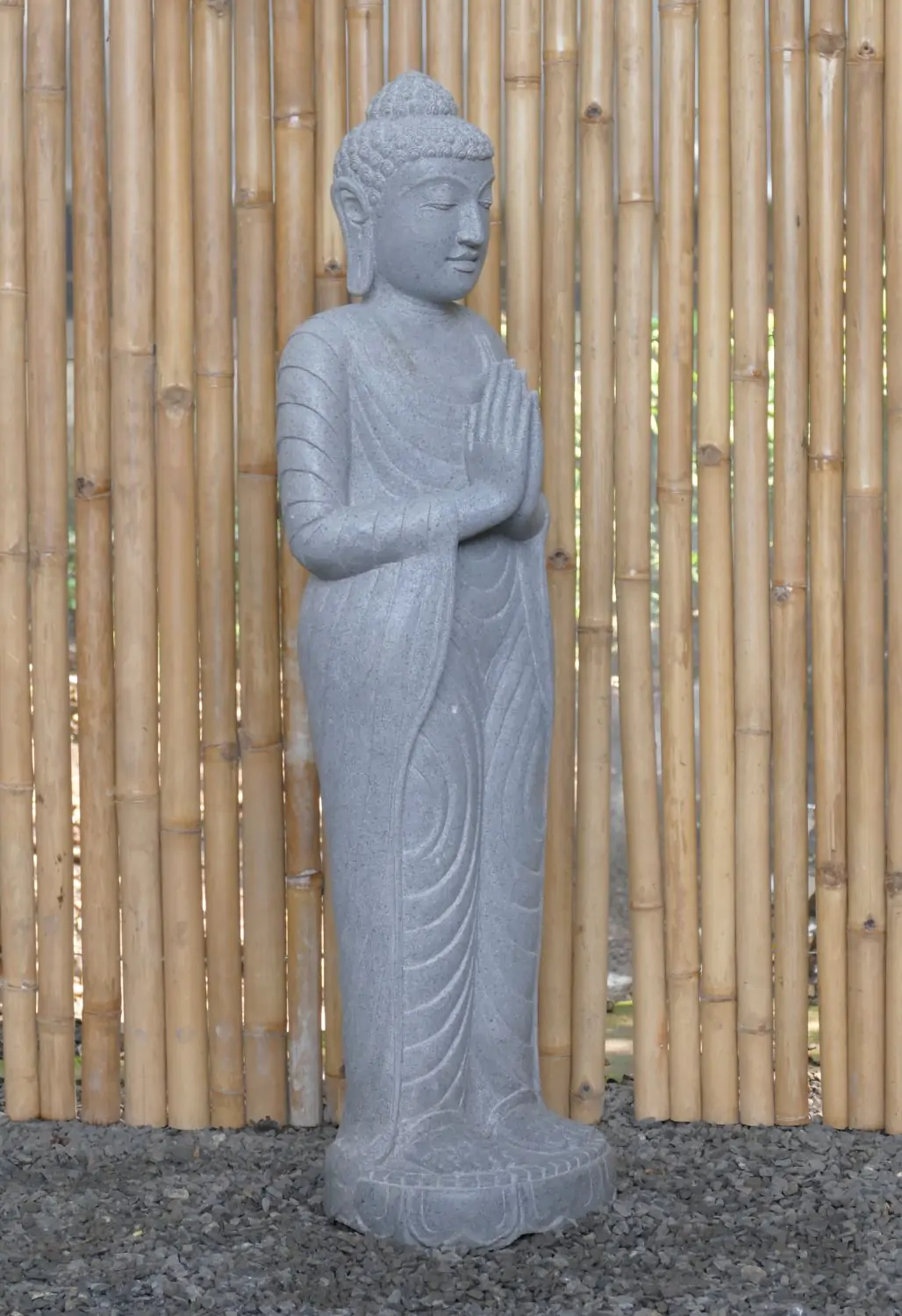  Product image 7 of the product “Standing Buddha made of Riverstone, position Namaskara , H. 118cm. ”