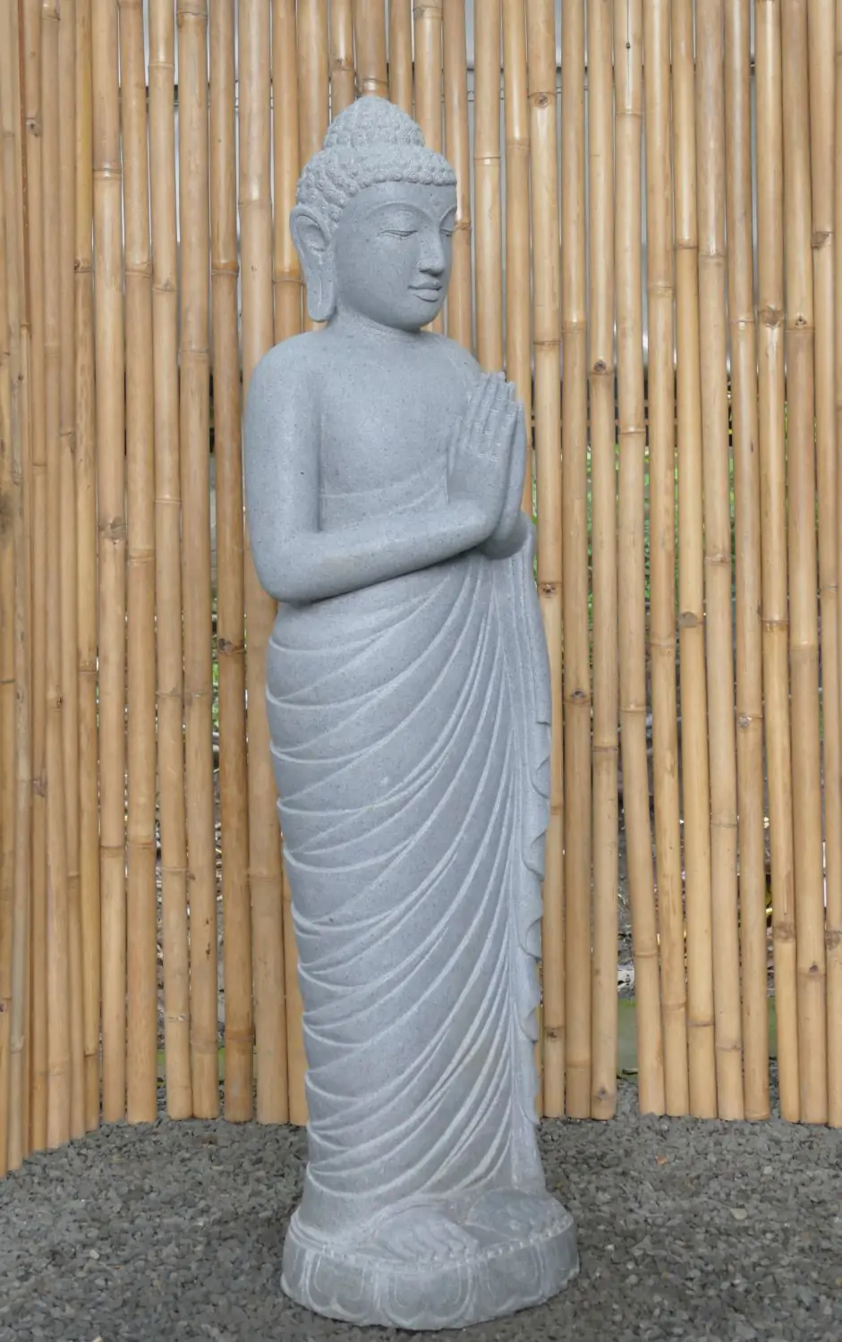  Product image 7 of the product “Standing Buddha made of Riverstone, position Namaskara , H. 149cm. ”