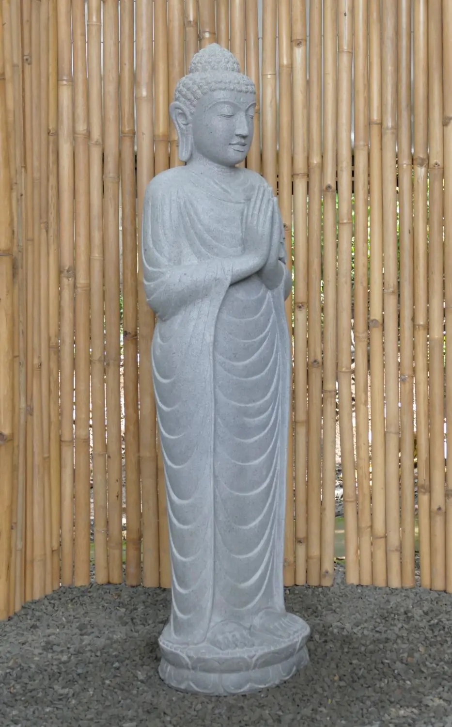  Product image 7 of the product “Standing Buddha made of Riverstone, position Namaskara , H. 153cm. ”