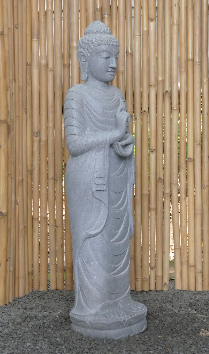  Product image 7 of the product “Standing Buddha made of Riverstone in Dharmachakra position - gesture of wheel of the teaching of Dharma. About 151cm height ”