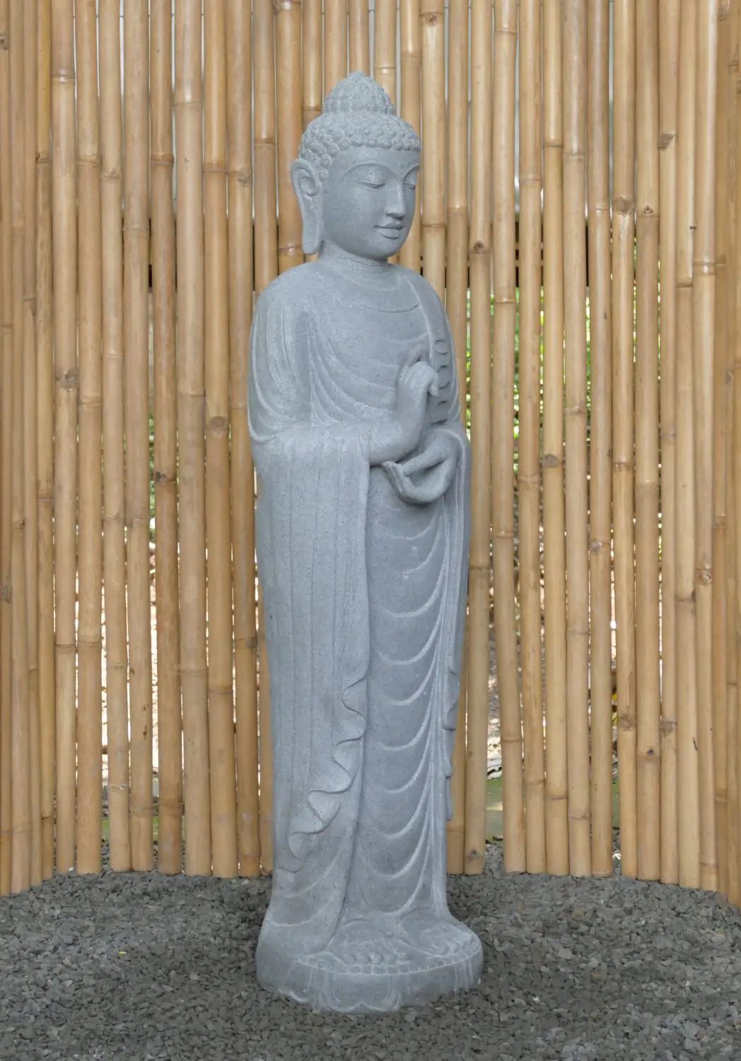  Product image 7 of the product “Standing Buddha made of Riverstone in Dharmachakra position - gesture of wheel of the teaching of Dharma. About 143cm height ”