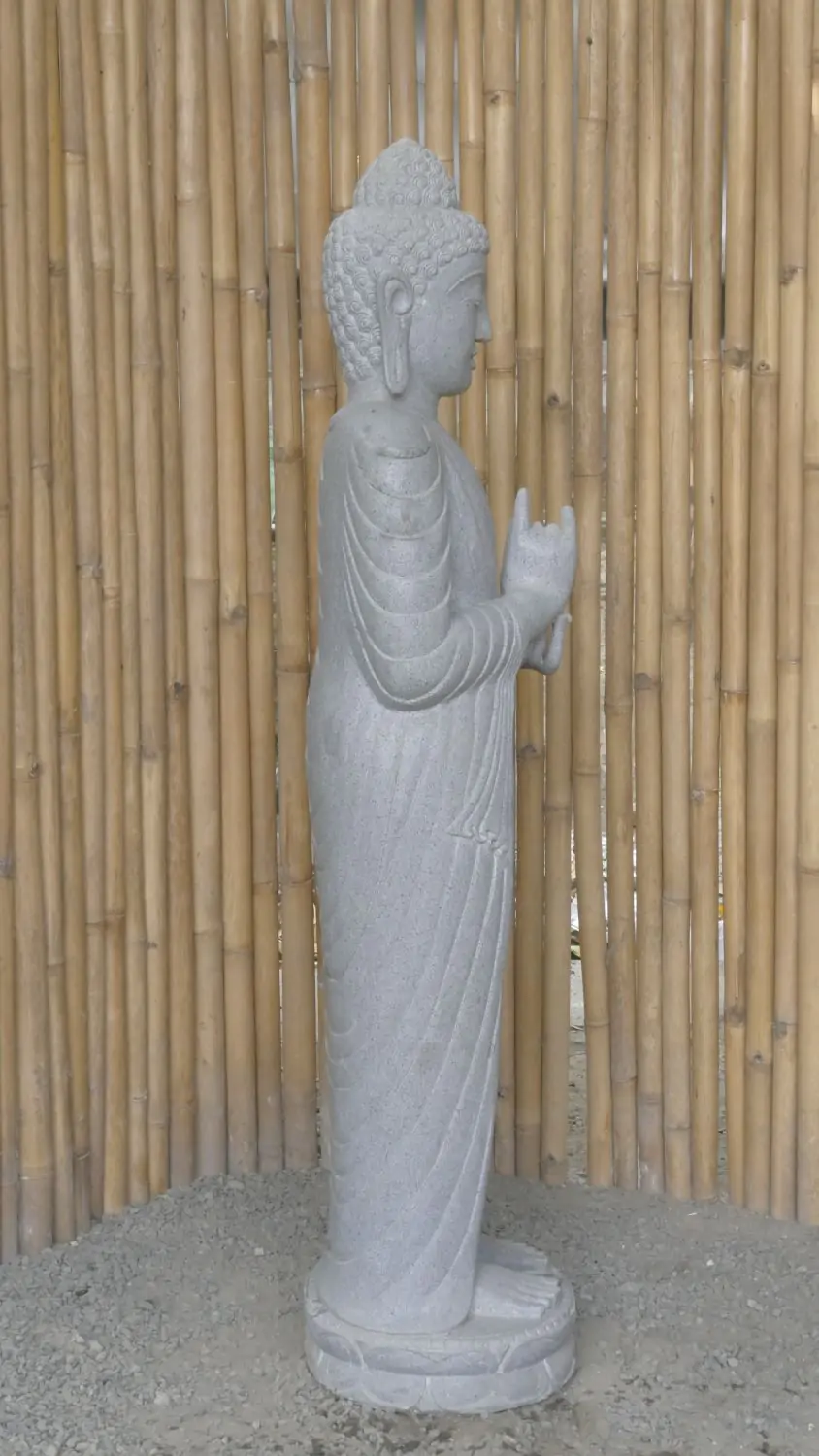  Product image 7 of the product “Standing Buddha made of Riverstone in Dharmachakra position - gesture of wheel of the teaching of Dharma. About 150cm height. ”