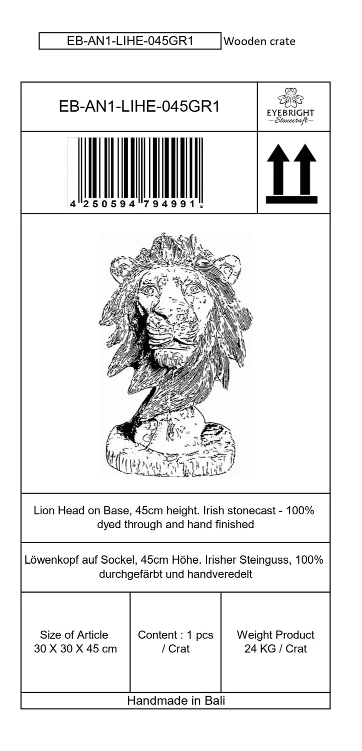  Product image 8 of the product “Cormac - Lion's head on pedestal, 45cm H | cast stone ”