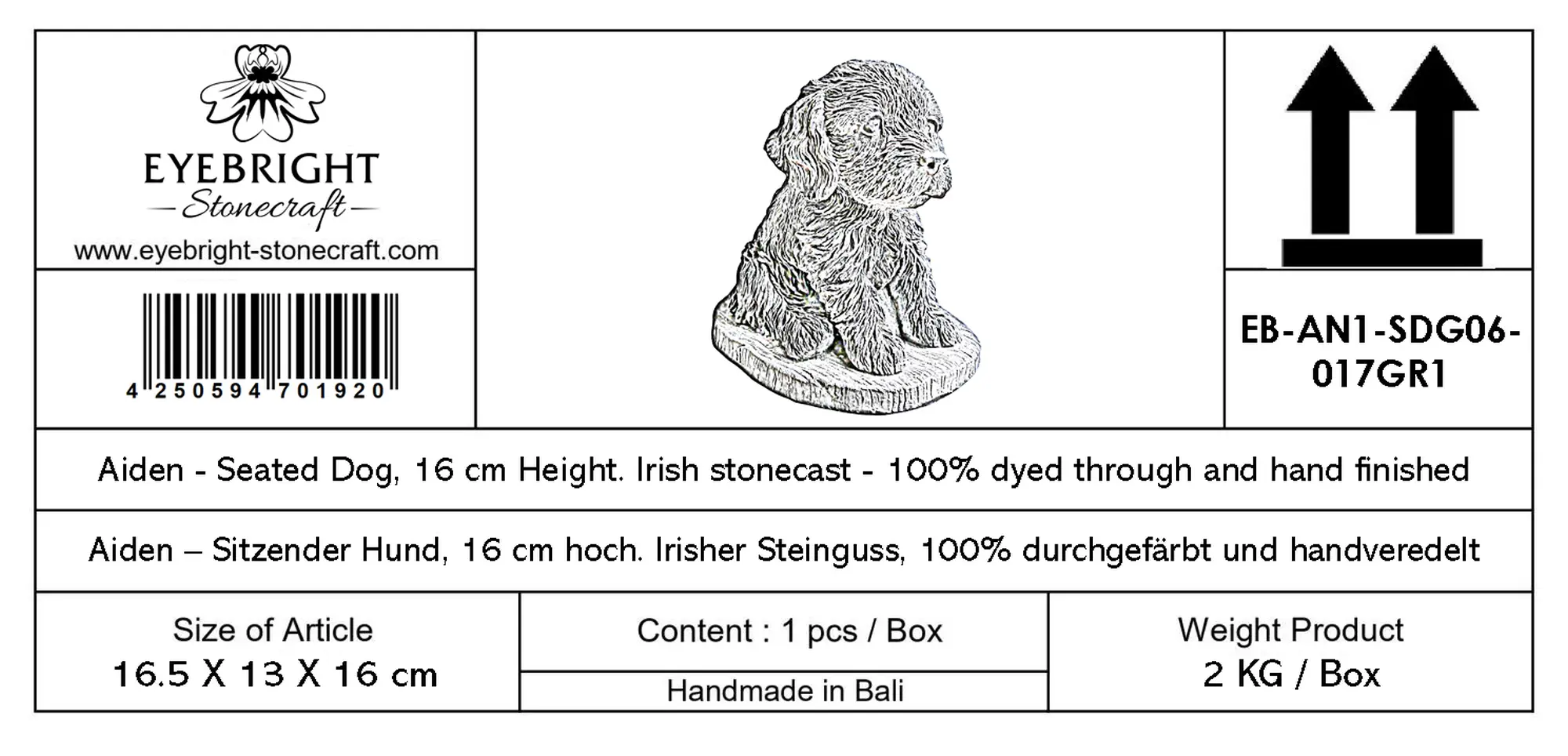  Product image 8 of the product “Aiden - Seated Dog, 16cm H | cast stone ”