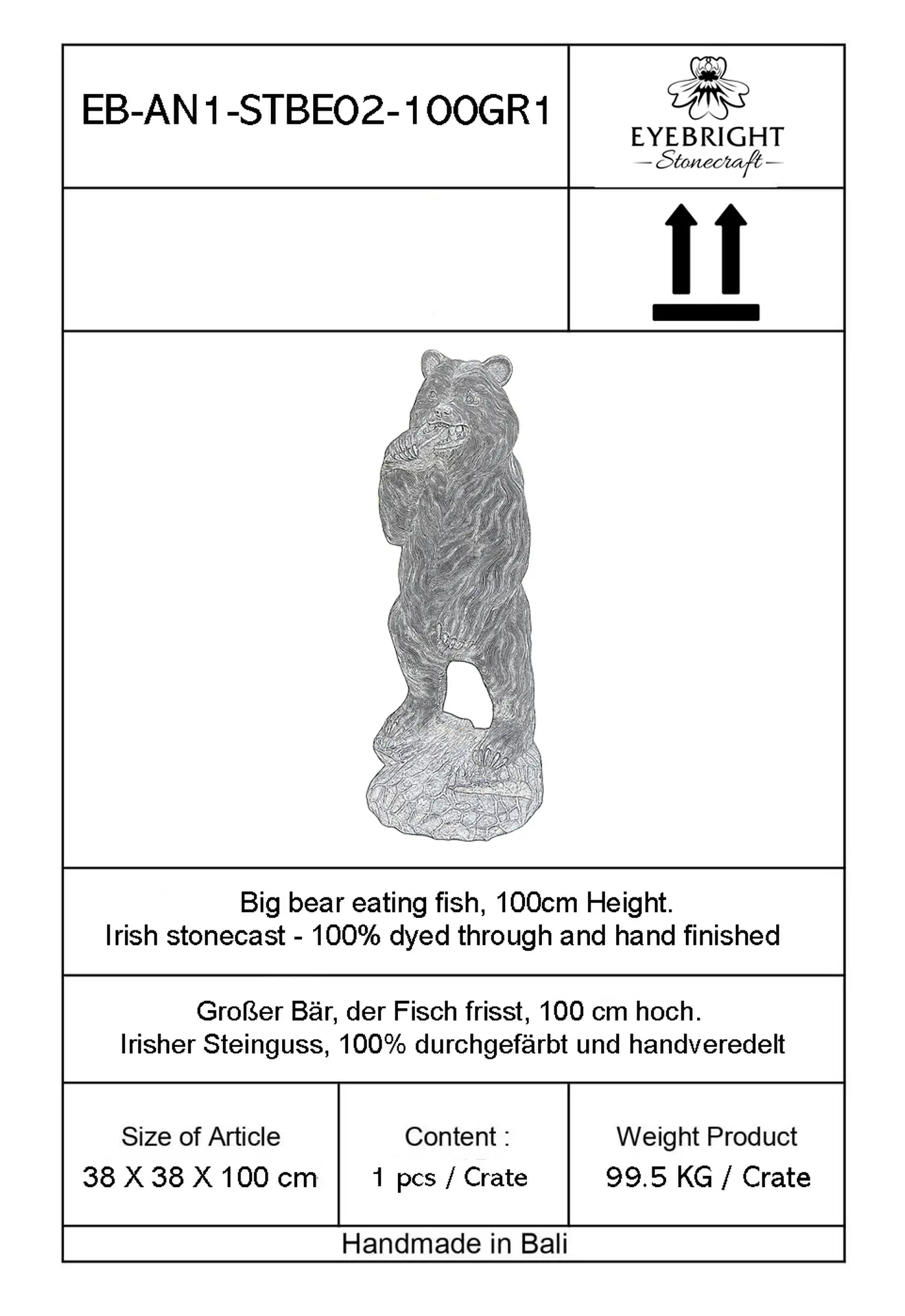  Product image 8 of the product “Big bear eating fish, 100cm H | cast stone ”